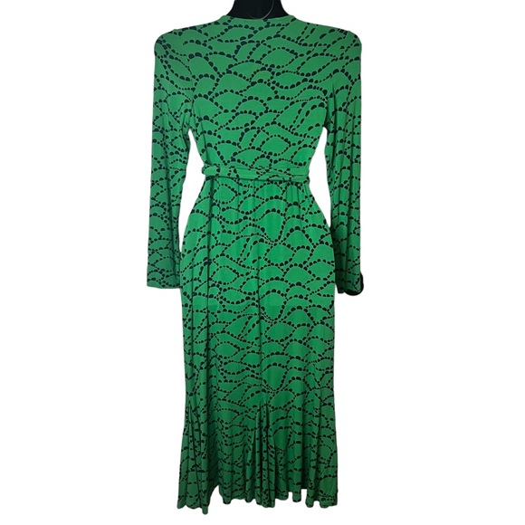 BODEN GREEN PARIS JERSEY BOHO FAUX WRAP DRESS STRETCHY SIZE: 4L - Picture 2 of 8